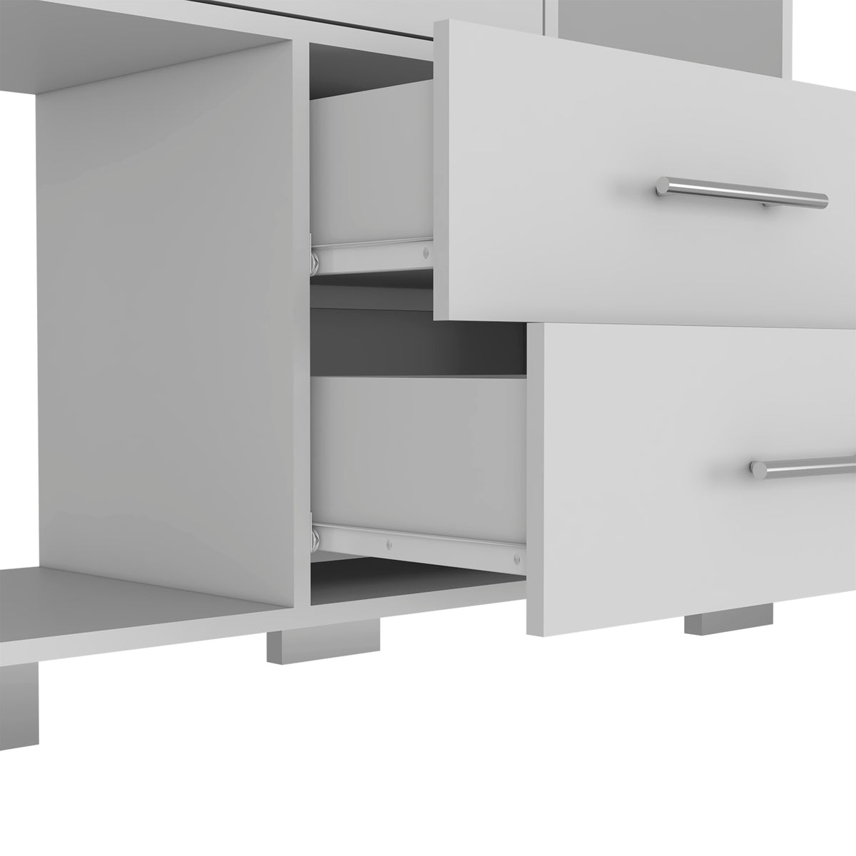 35" White Four Drawer Dresser With Open Cubby Space