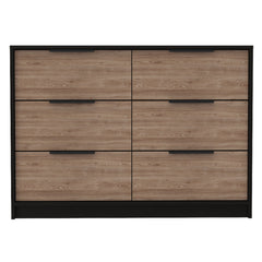 42" Brown and Black Six Drawer Double Dresser