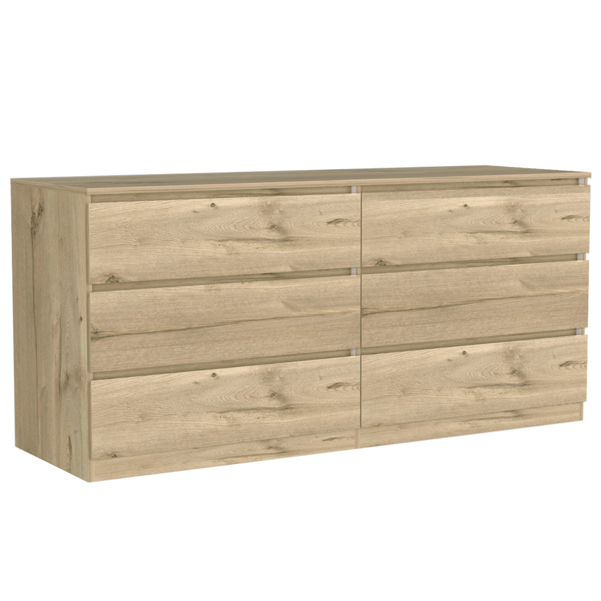 61" Natural Six Drawer Double Dresser