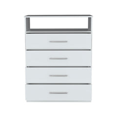 31" White Four Drawer Dresser With Open Shelf