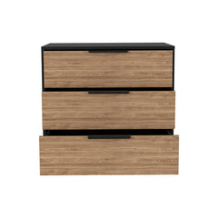 28" Natural and Black Three Drawer Dresser