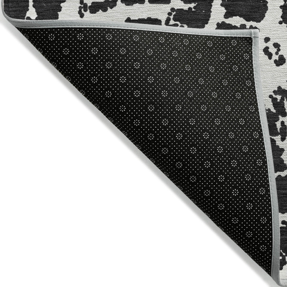 2' X 3' Black and White Abstract Washable Non Skid Indoor Outdoor Area Rug