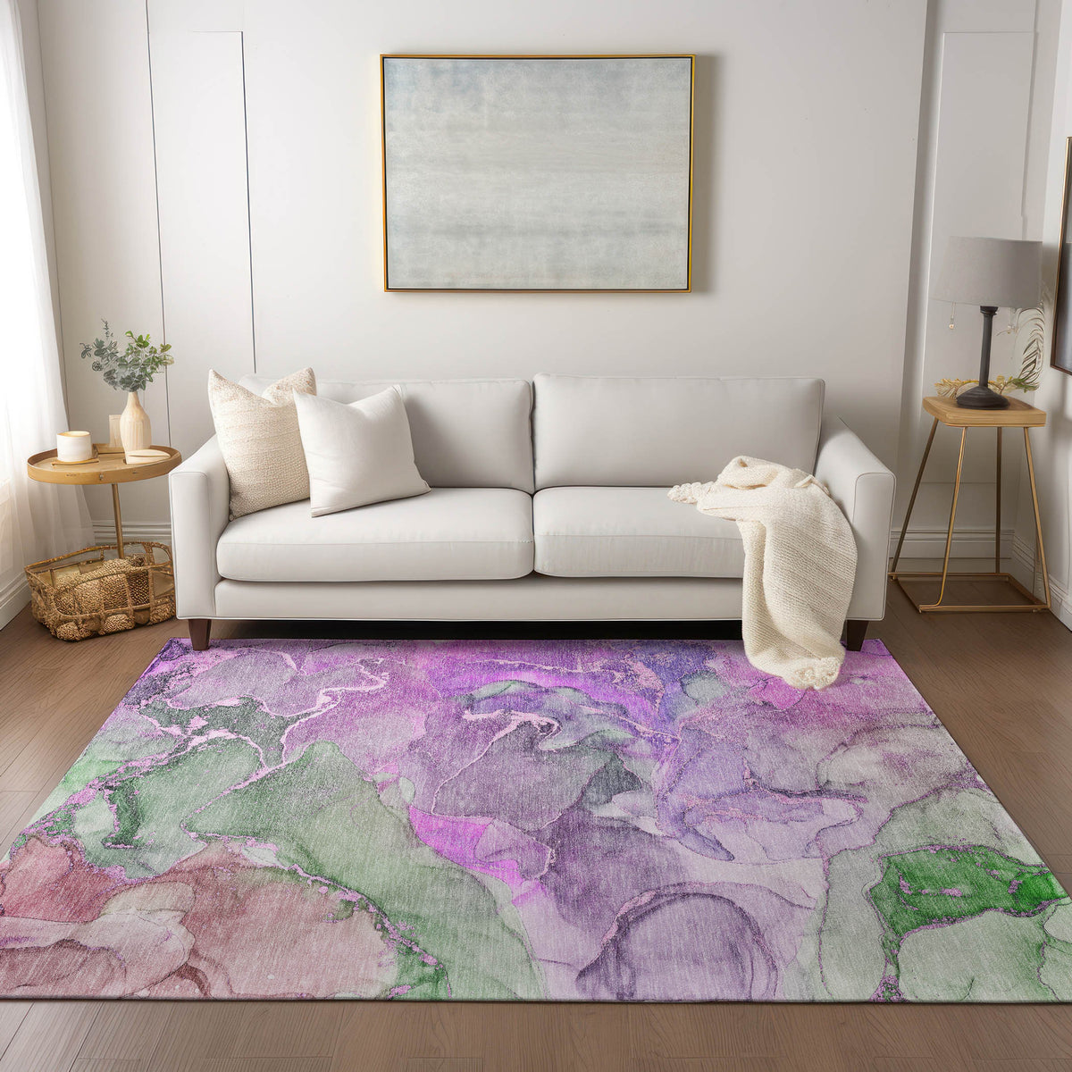 3' X 4' Purple Abstract Washable Non Skid Indoor Outdoor Area Rug