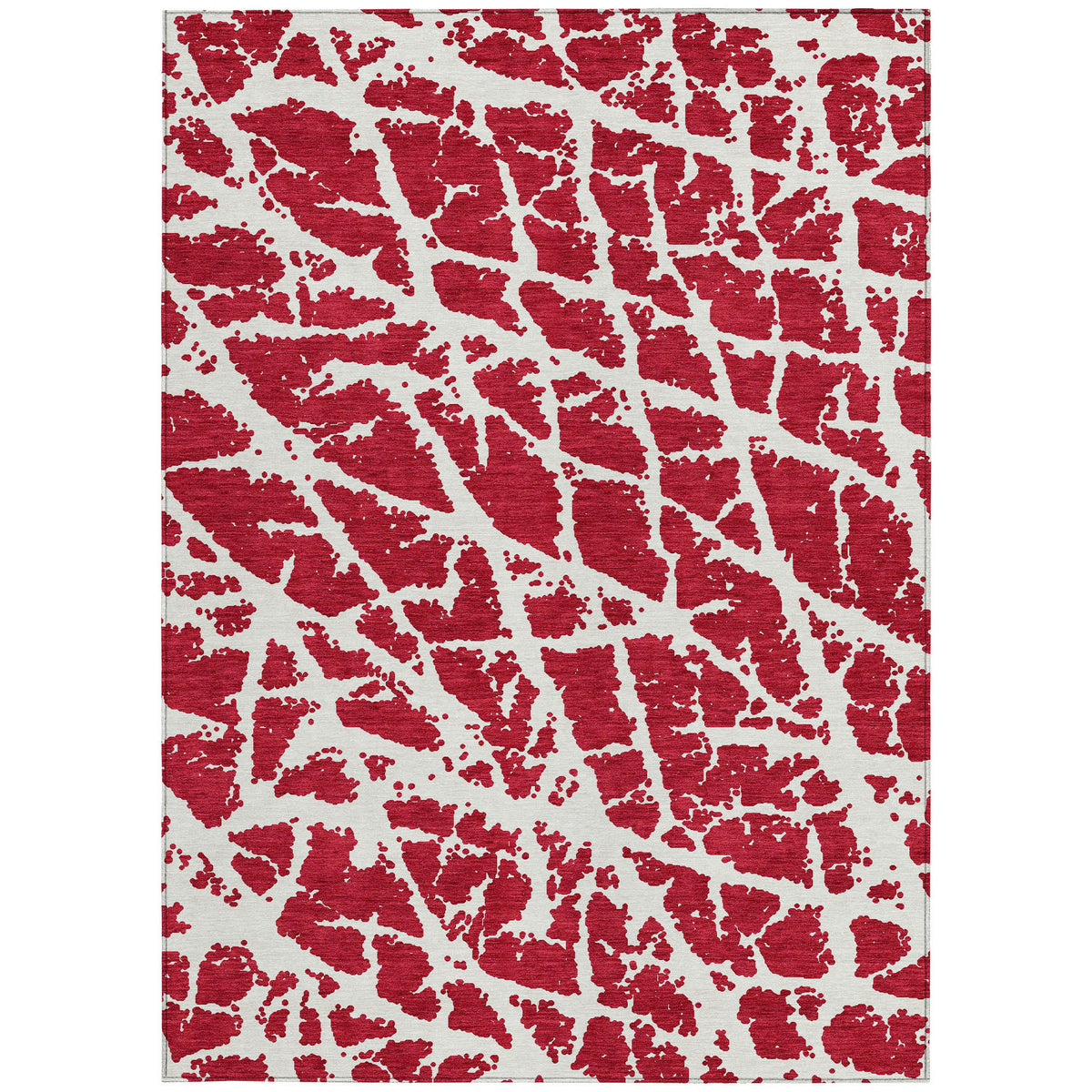 10' X 14' Red and White Abstract Washable Non Skid Indoor Outdoor Area Rug