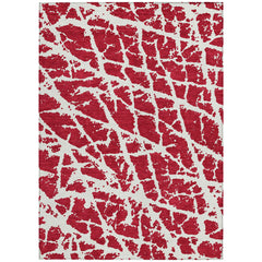 10' X 14' Red and White Abstract Washable Non Skid Indoor Outdoor Area Rug