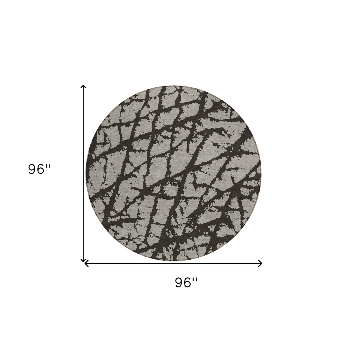 8' Round Black and White Round Abstract Washable Non Skid Indoor Outdoor Area Rug