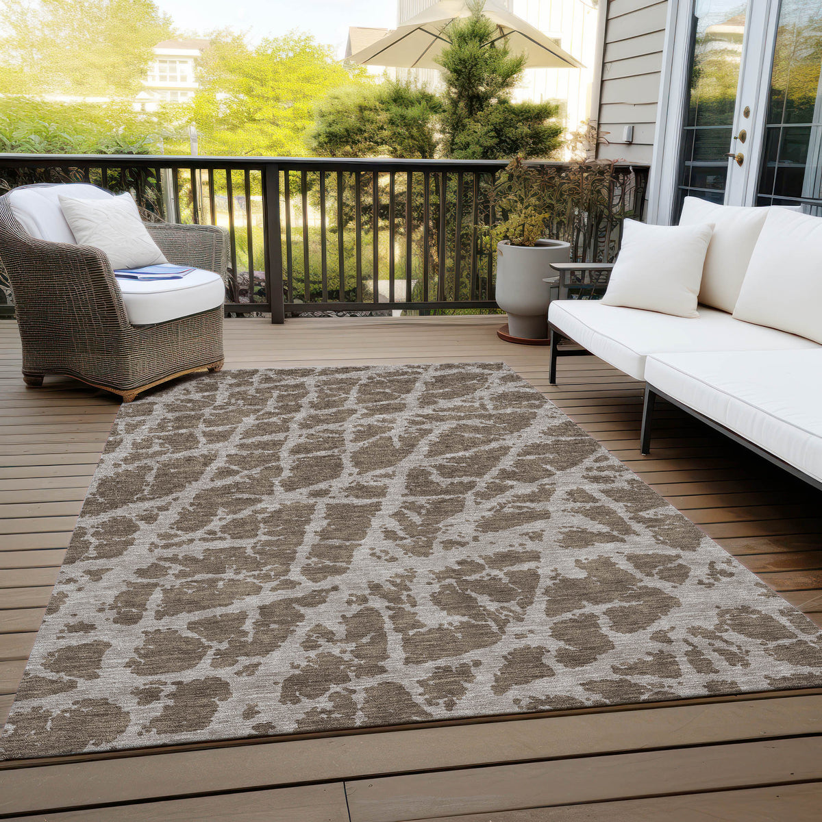 10' X 14' Brown Abstract Washable Non Skid Indoor Outdoor Area Rug