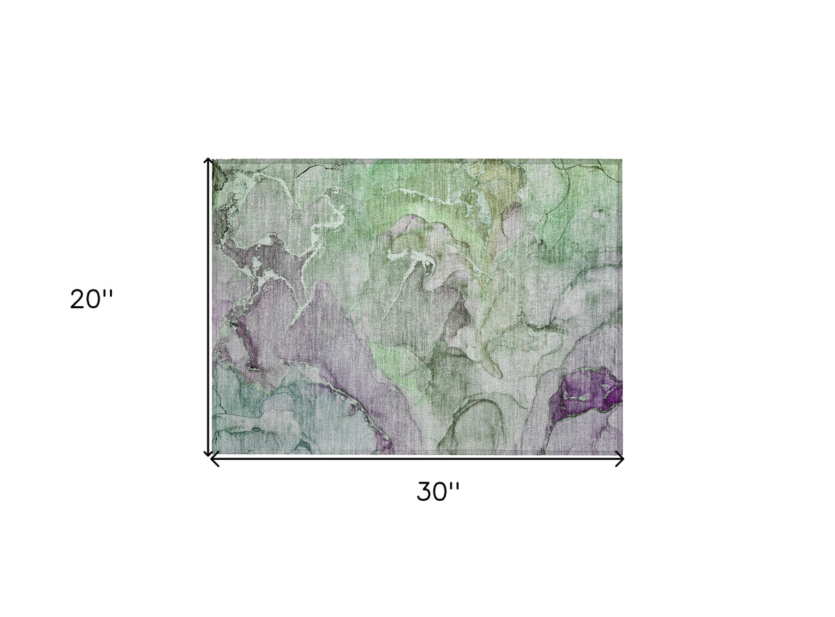 2' X 3' Green Abstract Washable Non Skid Indoor Outdoor Area Rug