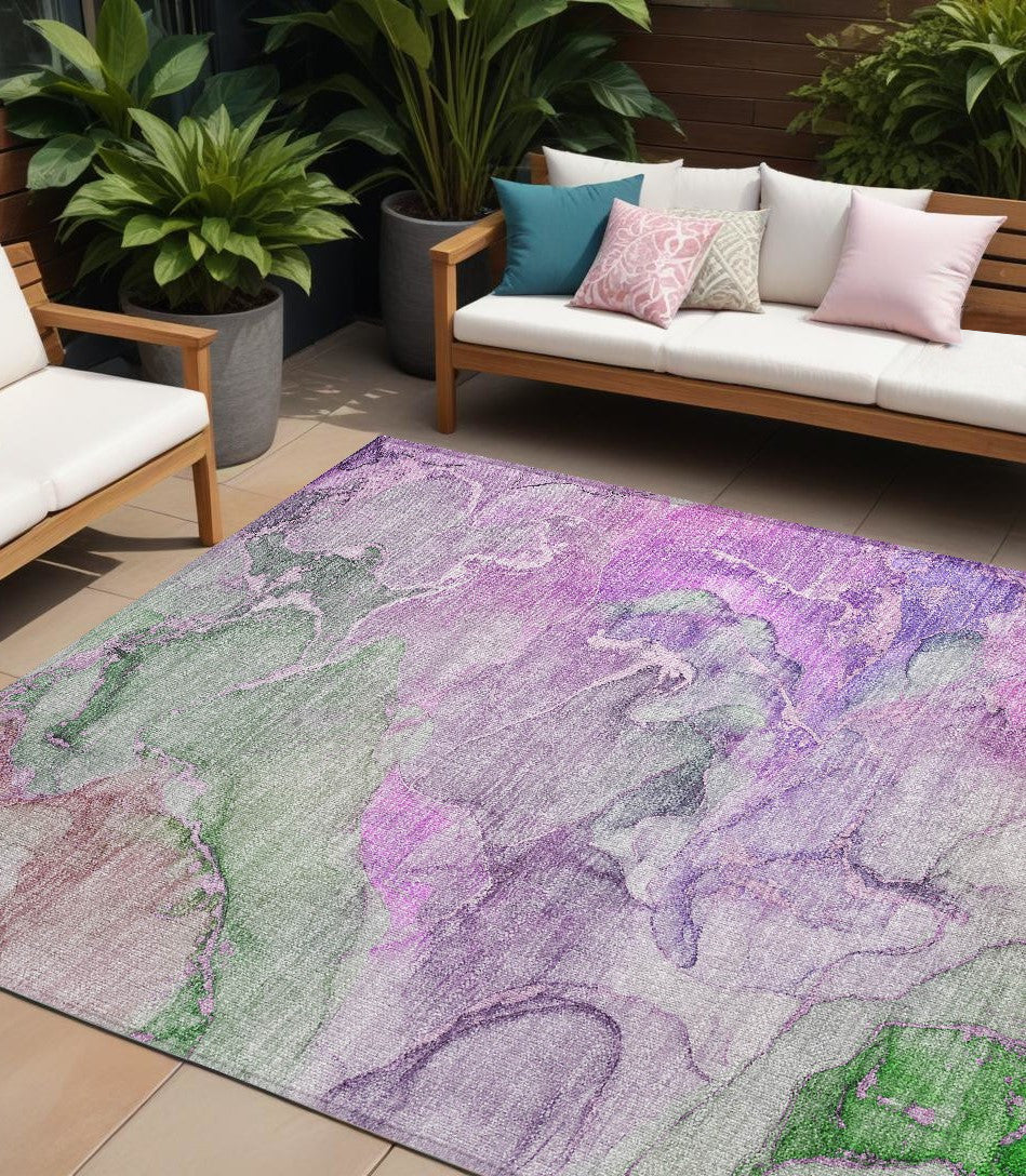 10' X 14' Purple Abstract Washable Non Skid Indoor Outdoor Area Rug