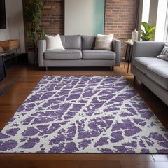 10' X 14' Purple and White Abstract Washable Non Skid Indoor Outdoor Area Rug