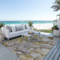 3' X 5' Taupe Abstract Washable Non Skid Indoor Outdoor Area Rug