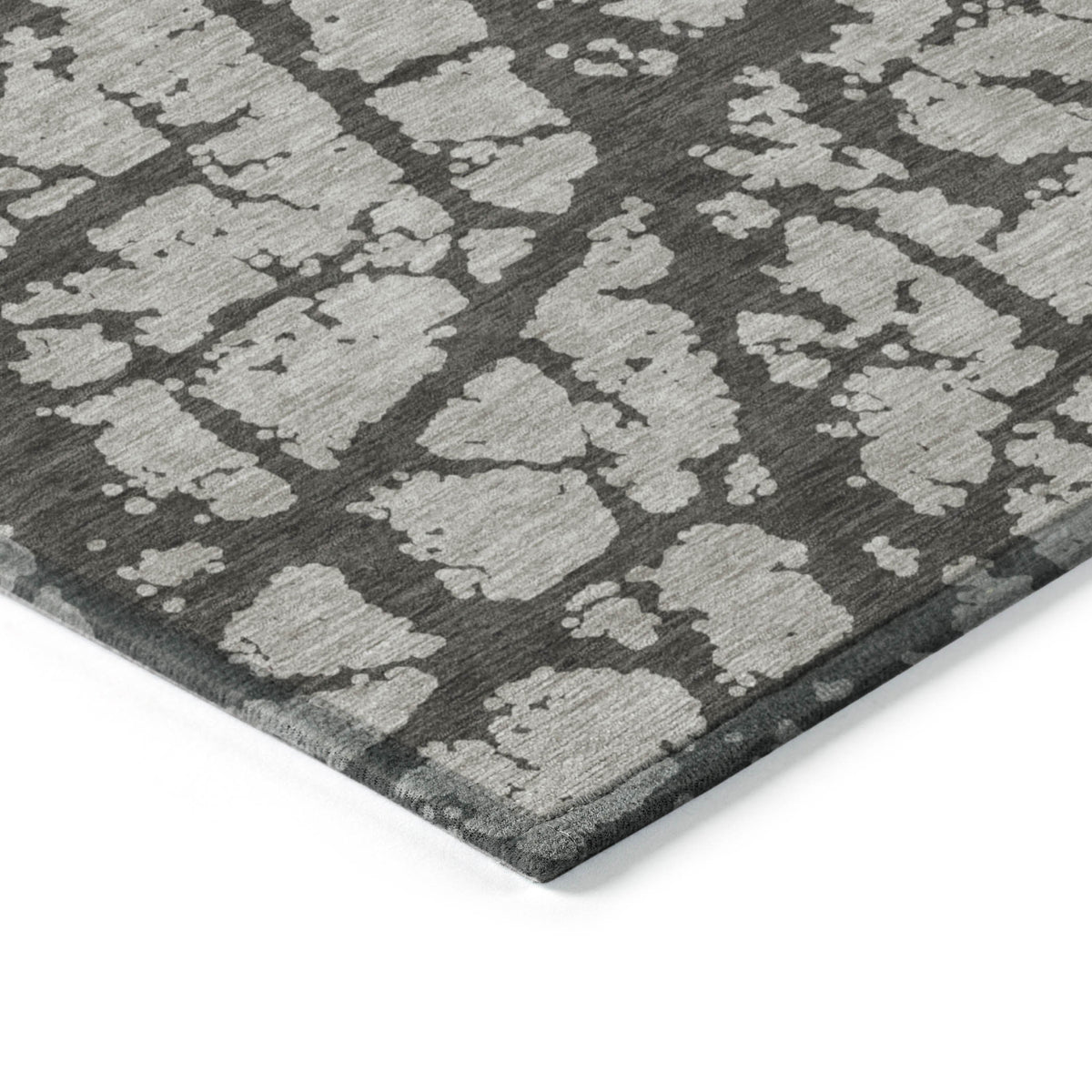 9' X 12' Gray and Black Abstract Washable Non Skid Indoor Outdoor Area Rug