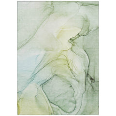 10' X 14' Green Abstract Washable Non Skid Indoor Outdoor Area Rug