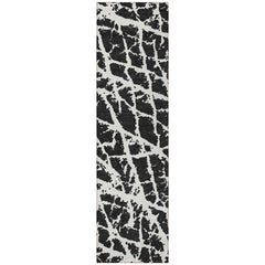 8' Runner Black and White Abstract Washable Non Skid Indoor Outdoor Runner Rug