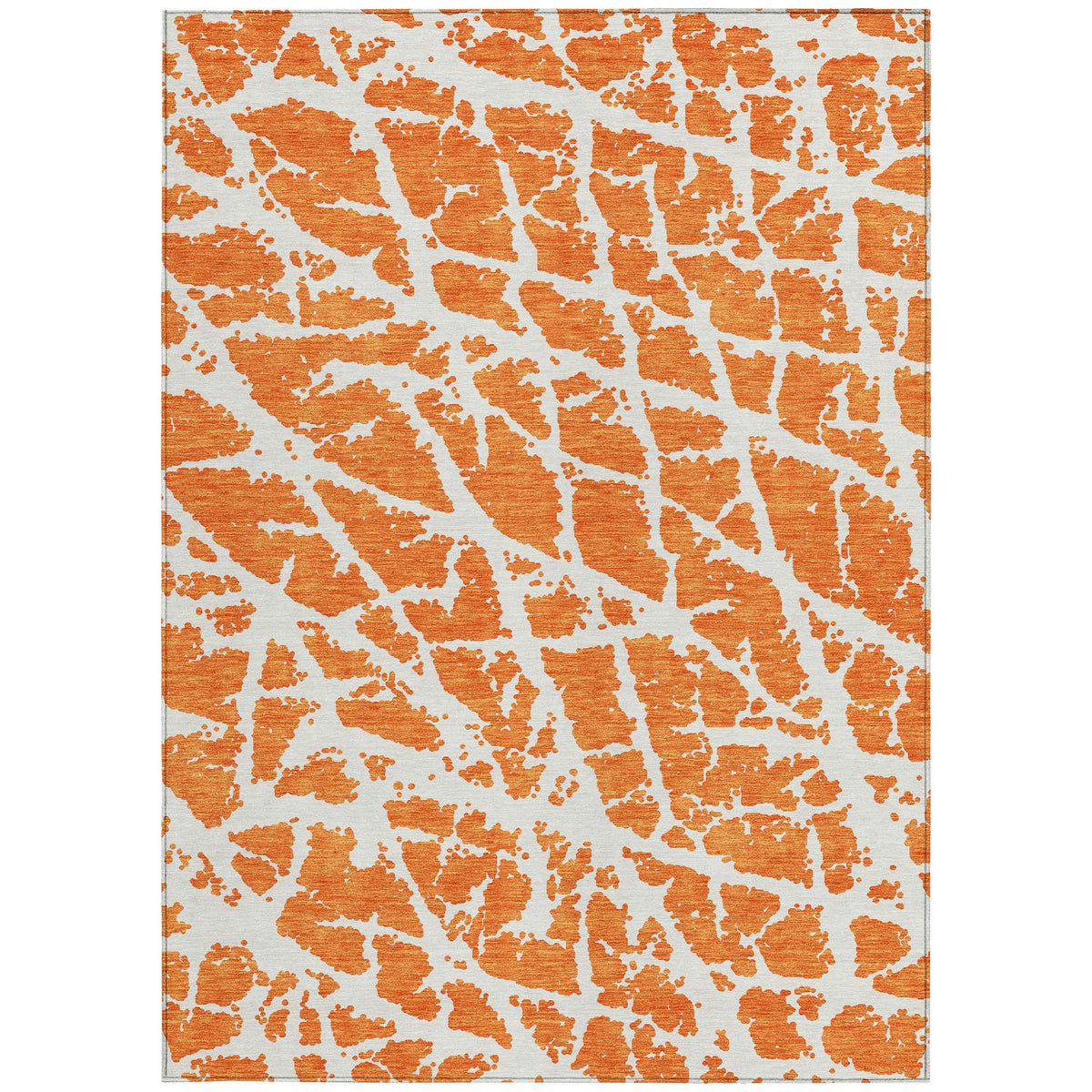 10' X 14' Orange and White Abstract Washable Non Skid Indoor Outdoor Area Rug