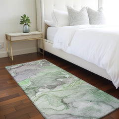 8' Runner Green Abstract Washable Non Skid Indoor Outdoor Runner Rug