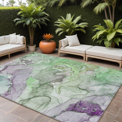 10' X 14' Green Abstract Washable Non Skid Indoor Outdoor Area Rug