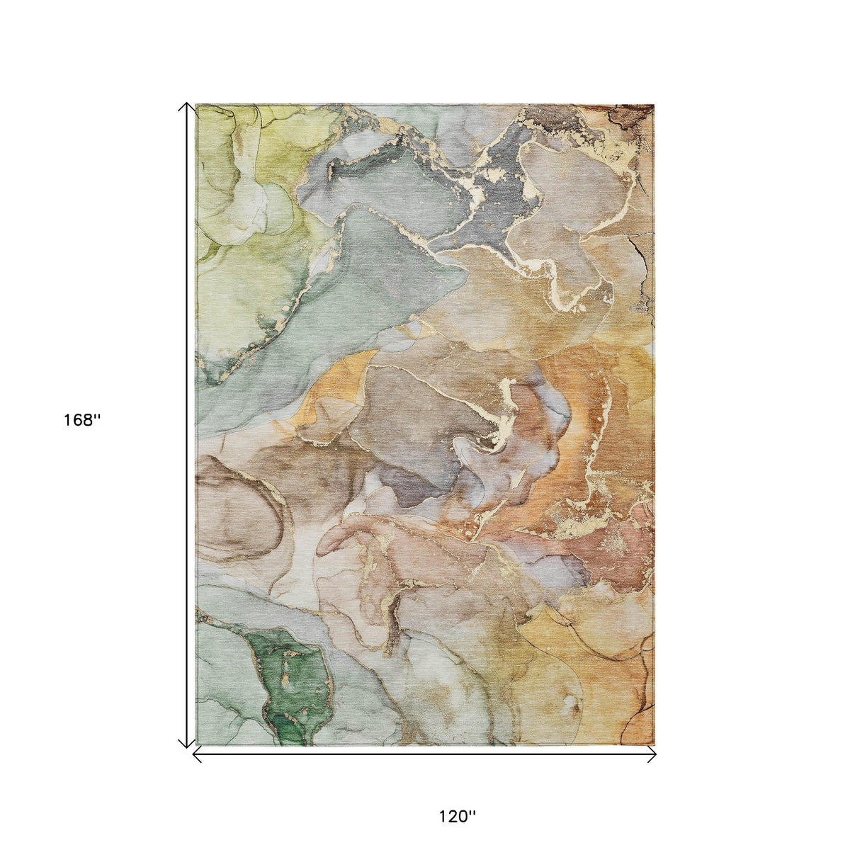 10' X 14' Gray and Gold Abstract Washable Non Skid Indoor Outdoor Area Rug