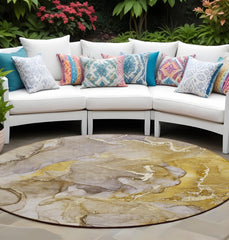 8' Round Taupe Round Abstract Washable Non Skid Indoor Outdoor Area Rug