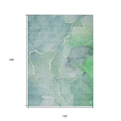 10' X 14' Teal Abstract Washable Non Skid Indoor Outdoor Area Rug