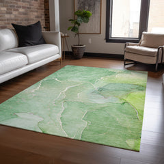 10' X 14' Green Abstract Washable Non Skid Indoor Outdoor Area Rug