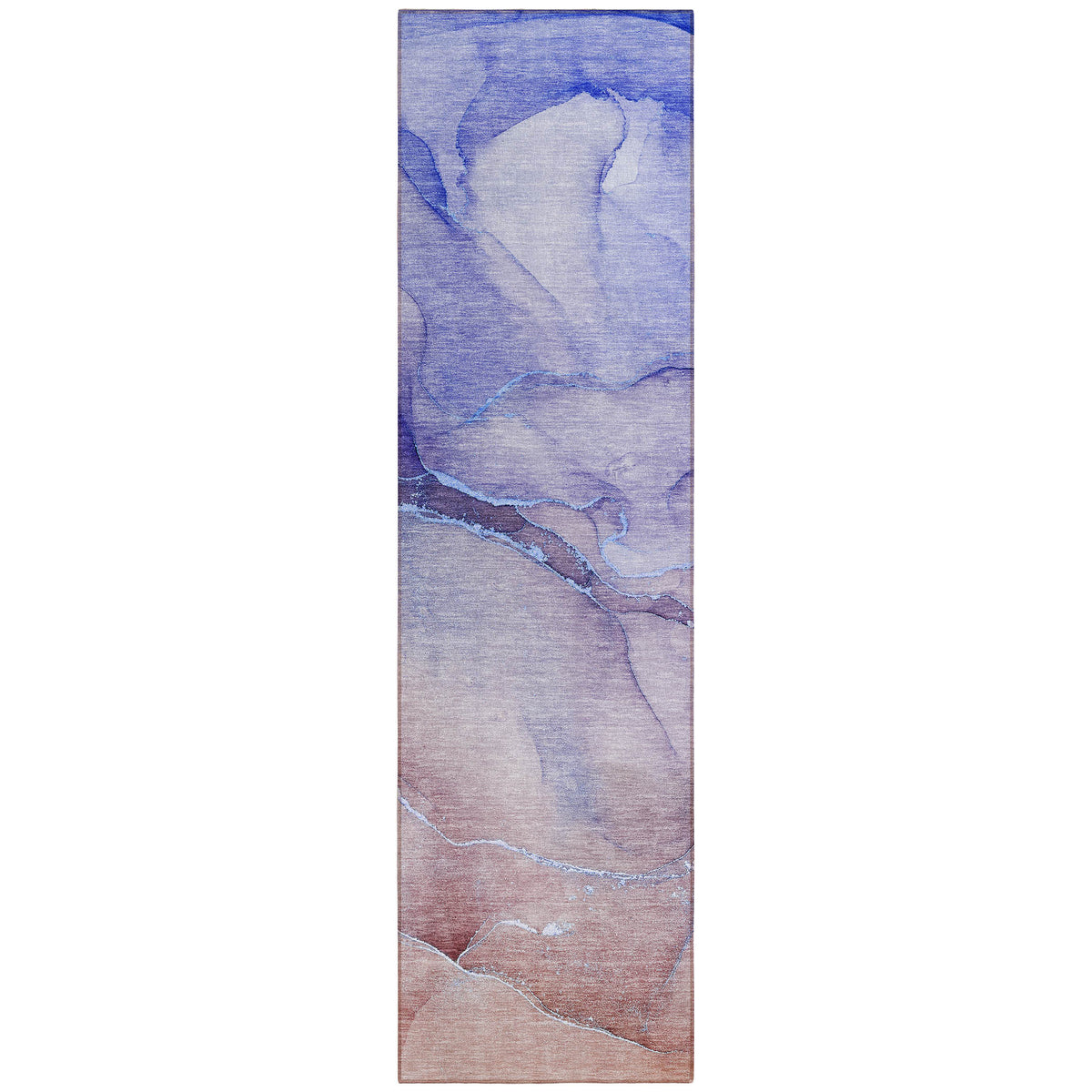 8' Runner Blue and Brown Abstract Washable Non Skid Indoor Outdoor Runner Rug