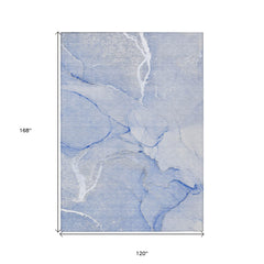 10' X 14' Blue Abstract Washable Non Skid Indoor Outdoor Area Rug