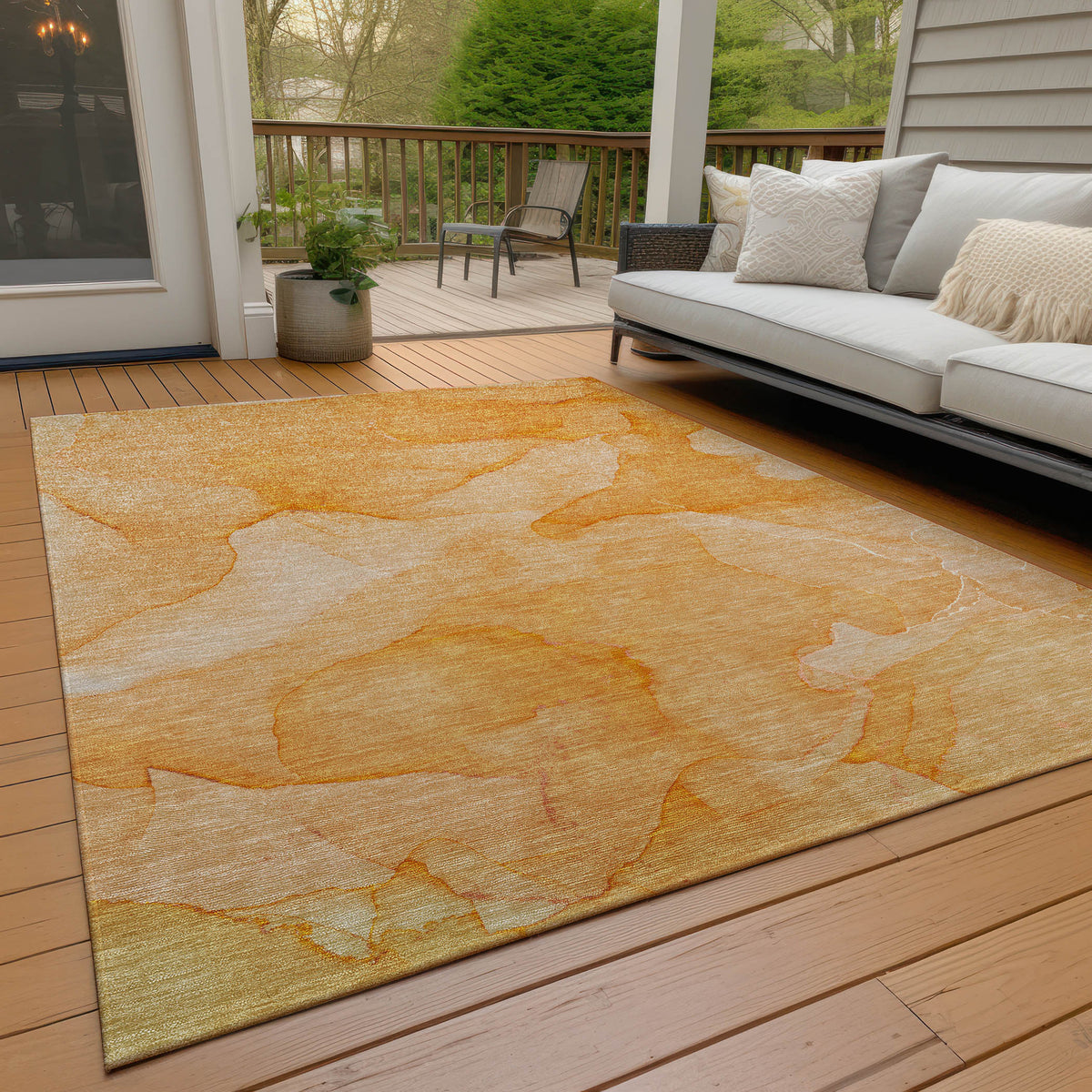 3' X 4' Orange Abstract Washable Non Skid Indoor Outdoor Area Rug