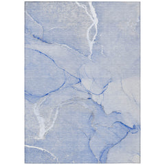9' X 12' Blue Abstract Washable Non Skid Indoor Outdoor Area Rug