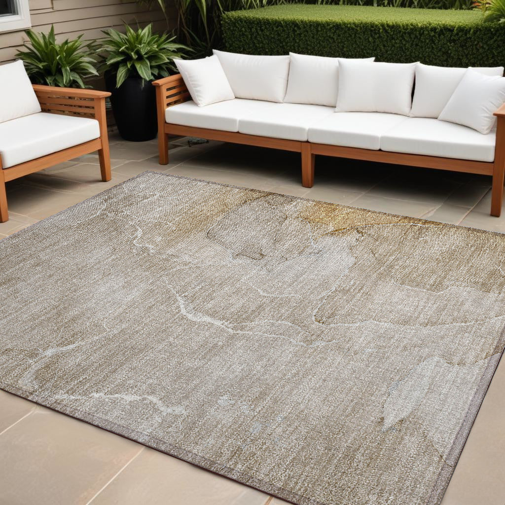 10' X 14' Beige Abstract Washable Non Skid Indoor Outdoor Area Rug