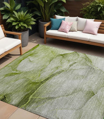 8' X 10' Olive Green Abstract Washable Non Skid Indoor Outdoor Area Rug