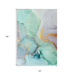 10' X 14' Teal Abstract Washable Non Skid Indoor Outdoor Area Rug