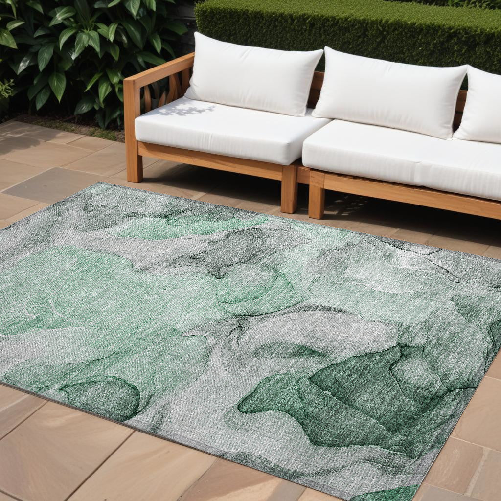 10' X 14' Green Abstract Washable Non Skid Indoor Outdoor Area Rug