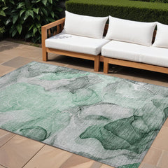 10' X 14' Green Abstract Washable Non Skid Indoor Outdoor Area Rug