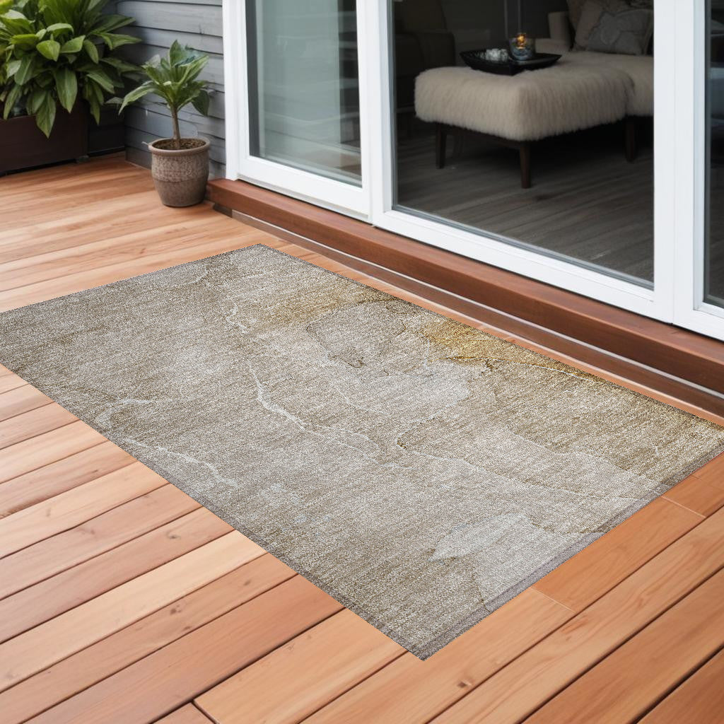 3' X 4' Beige Abstract Washable Non Skid Indoor Outdoor Area Rug