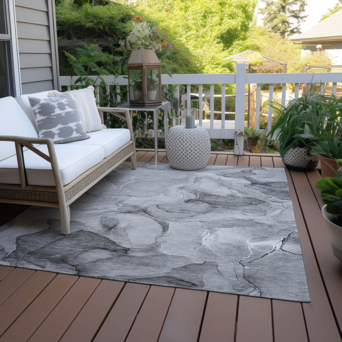 10' X 14' Gray Abstract Washable Non Skid Indoor Outdoor Area Rug