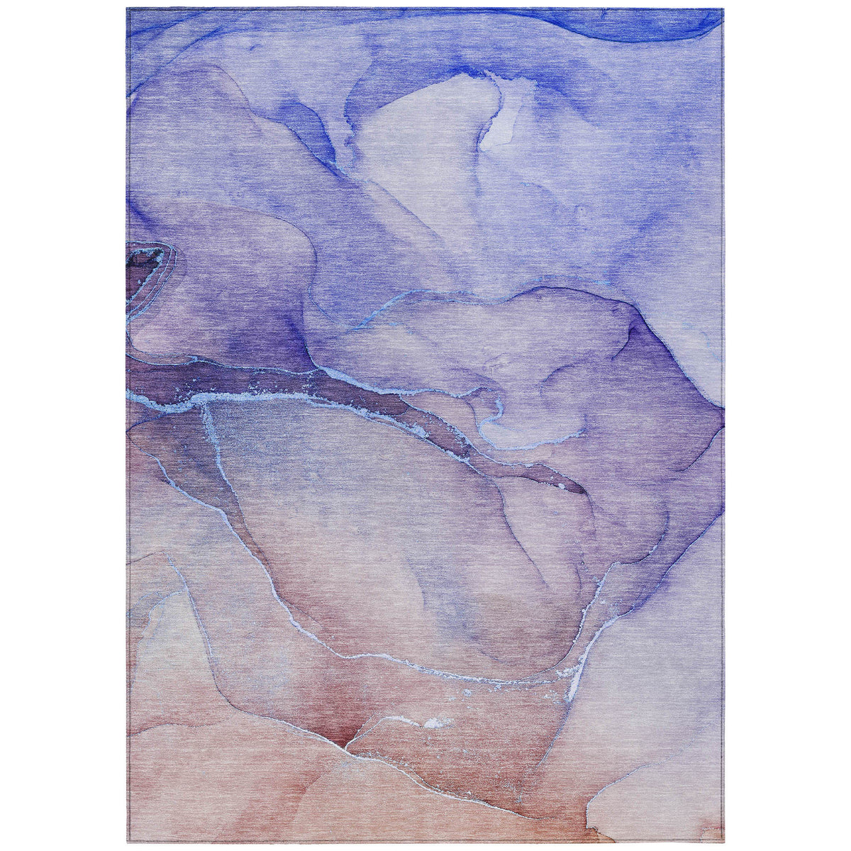 3' X 5' Blue and Brown Abstract Washable Non Skid Indoor Outdoor Area Rug