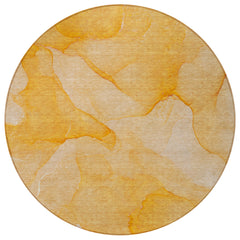 8' Round Orange Round Abstract Washable Non Skid Indoor Outdoor Area Rug