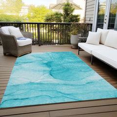10' X 14' Teal Abstract Washable Non Skid Indoor Outdoor Area Rug