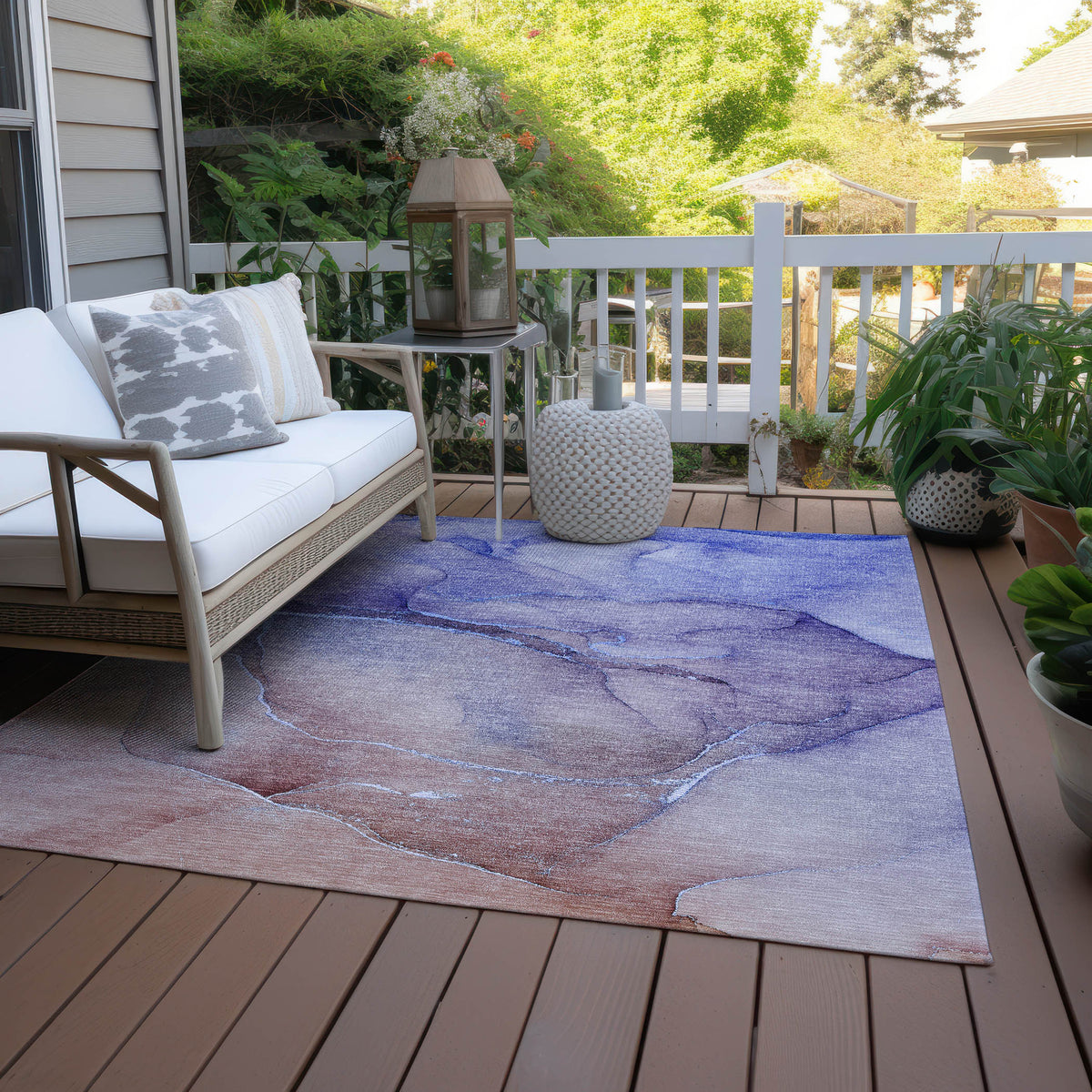 3' X 4' Blue and Brown Abstract Washable Non Skid Indoor Outdoor Area Rug