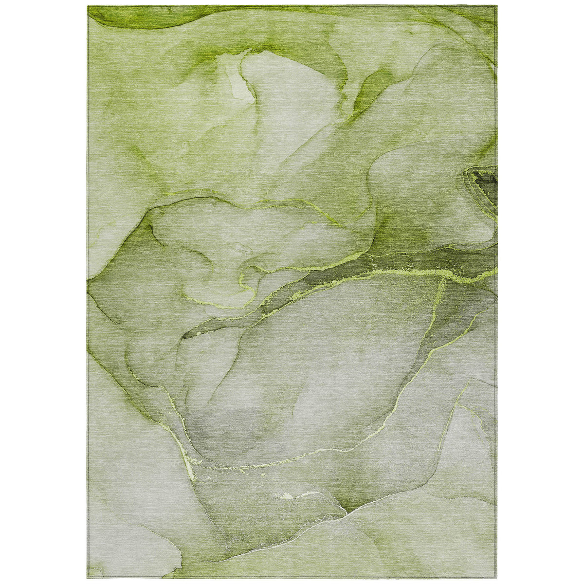 9' X 12' Olive Green Abstract Washable Non Skid Indoor Outdoor Area Rug