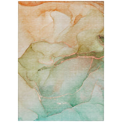 3' X 4' Teal Abstract Washable Non Skid Indoor Outdoor Area Rug