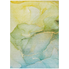 8' X 10' Green Abstract Washable Non Skid Indoor Outdoor Area Rug
