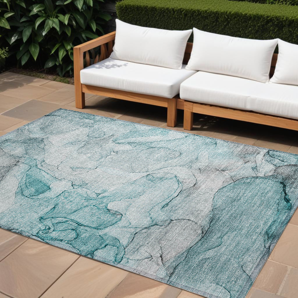 10' X 14' Gray and Ivory Abstract Washable Non Skid Indoor Outdoor Area Rug
