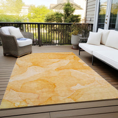 5' X 8' Orange Abstract Washable Non Skid Indoor Outdoor Area Rug