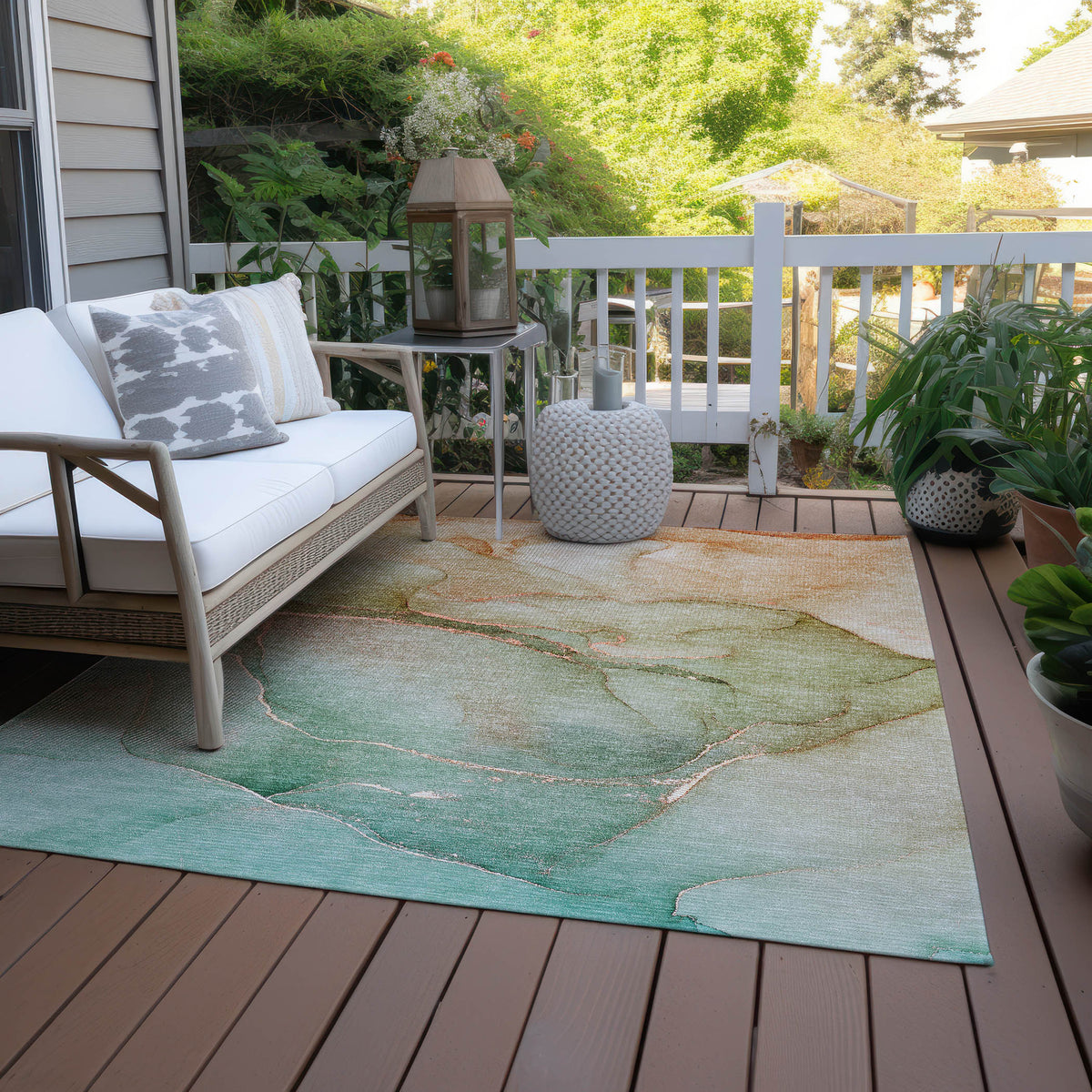 10' X 14' Teal Abstract Washable Non Skid Indoor Outdoor Area Rug