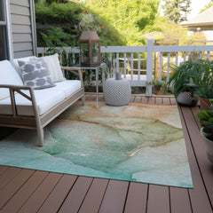 10' X 14' Teal Abstract Washable Non Skid Indoor Outdoor Area Rug