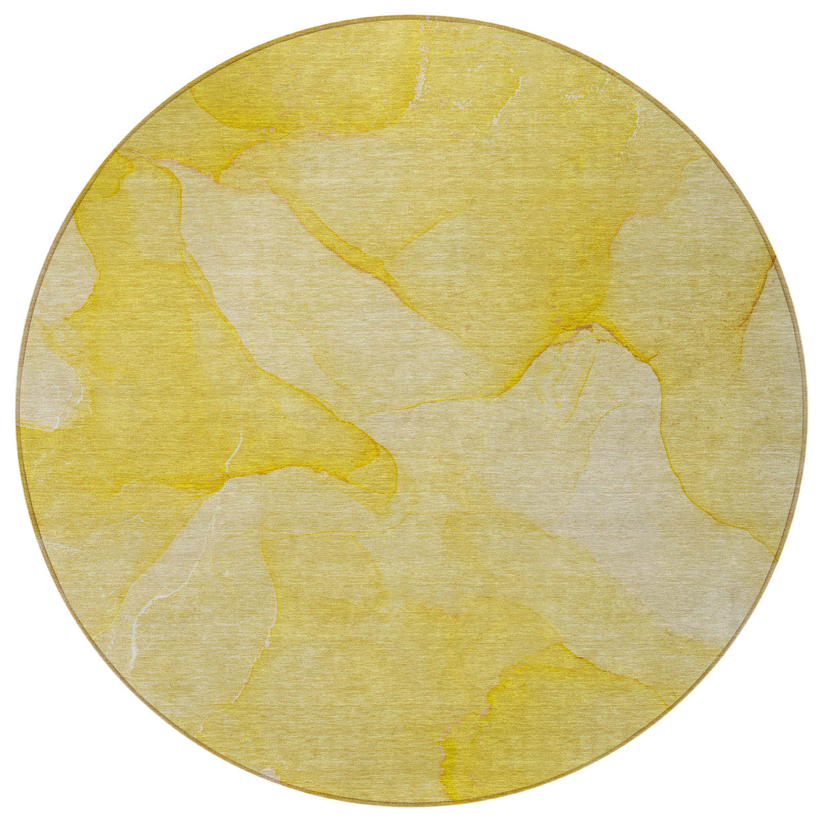 8' Round Gold Round Abstract Washable Non Skid Indoor Outdoor Area Rug
