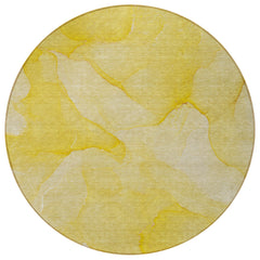 8' Round Gold Round Abstract Washable Non Skid Indoor Outdoor Area Rug