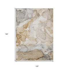 10' X 14' Beige Abstract Washable Non Skid Indoor Outdoor Area Rug